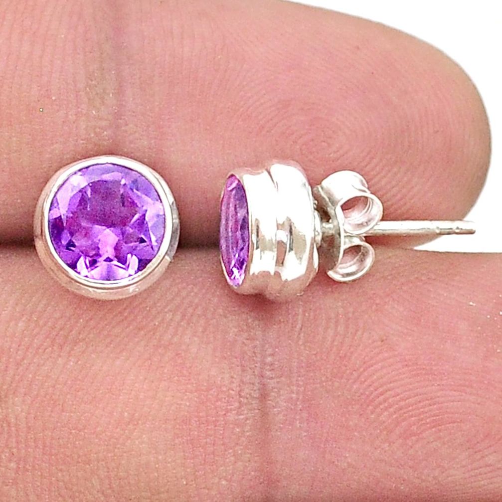 4.85cts faceted natural purple amethyst 925 sterling silver stud earrings u37814