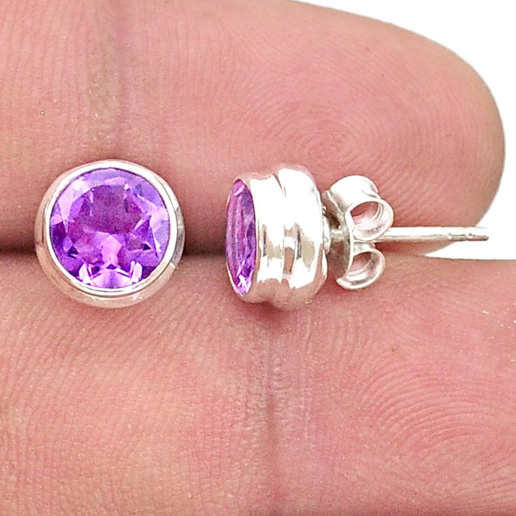 4.78cts faceted natural purple amethyst 925 sterling silver stud earrings u37815