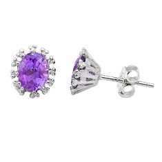 3.74cts faceted natural purple amethyst 925 sterling silver stud earrings u76497