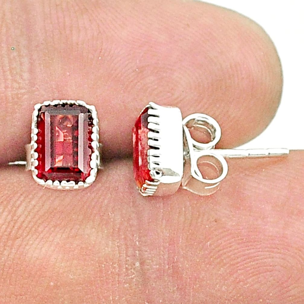 2.90cts faceted natural red garnet 925 sterling silver stud earrings u36227