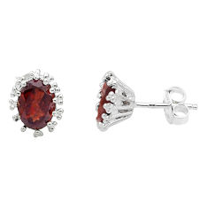 3.66cts faceted natural red garnet 925 sterling silver stud earrings u76481