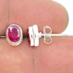 2.78cts faceted natural red ruby 925 sterling silver stud earrings u37824