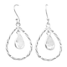 4.51cts faceted natural white crystal 925 sterling silver dangle earrings u71315