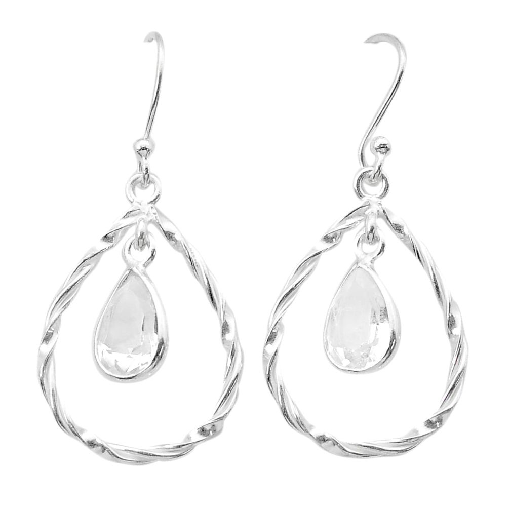 4.23cts faceted natural white crystal 925 sterling silver dangle earrings u71421