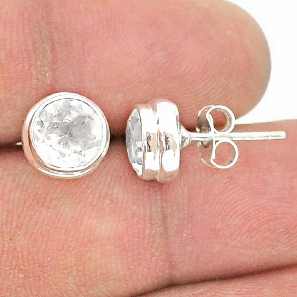 4.93cts faceted natural white crystal 925 sterling silver stud earrings u37845