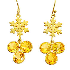 14.79cts faceted natural yellow citrine 925 silver gold dangle earrings y2367
