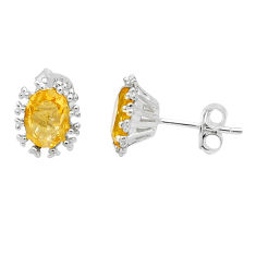 3.74cts faceted natural yellow citrine 925 silver stud flower earrings u76508