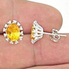 4.81cts faceted natural yellow citrine 925 sterling silver stud earrings u36287