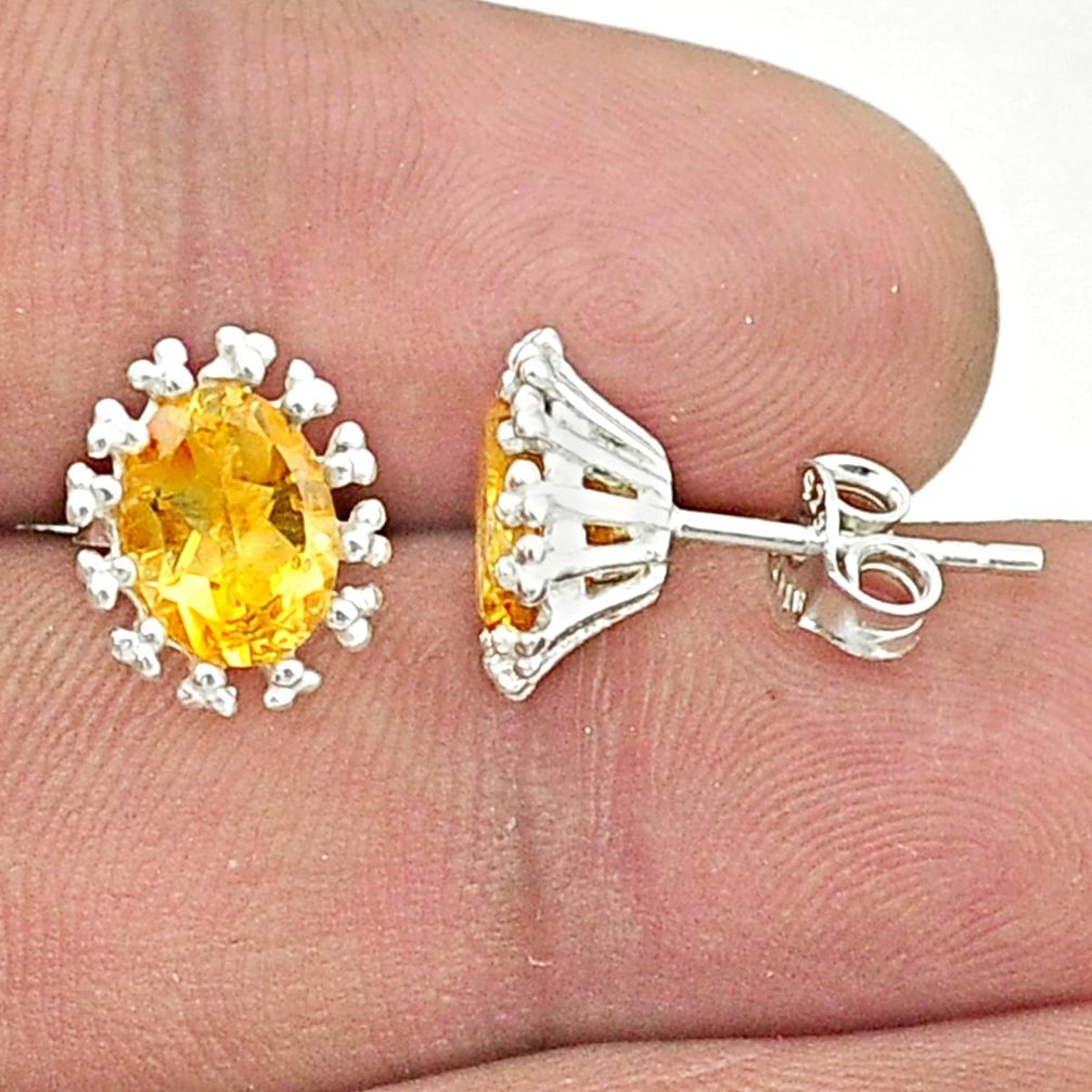 4.79cts faceted natural yellow citrine 925 sterling silver stud earrings u36292