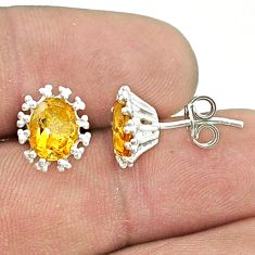 3.73cts faceted natural yellow citrine 925 sterling silver stud earrings u36338