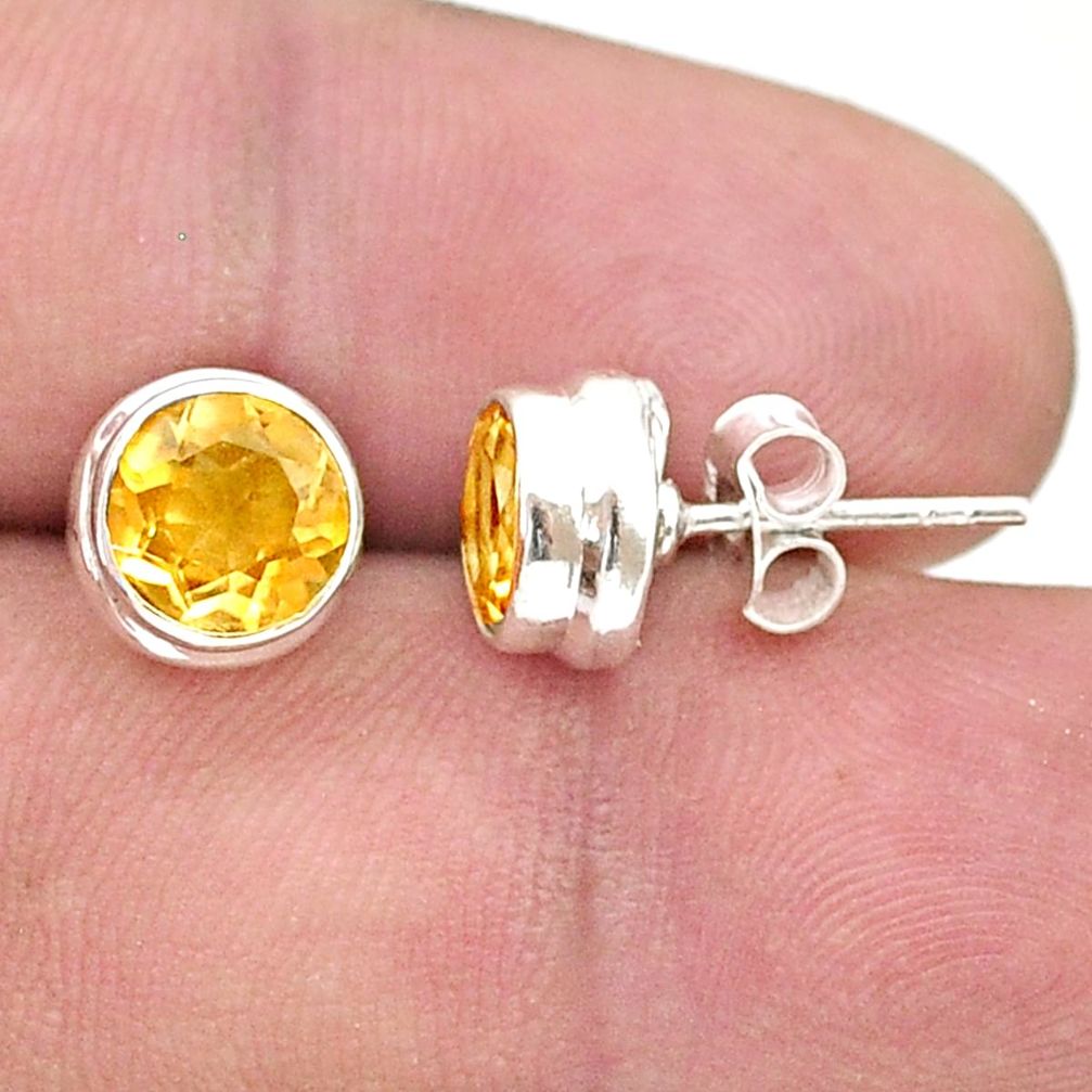 4.91cts faceted natural yellow citrine 925 sterling silver stud earrings u37805