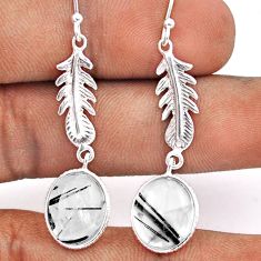 9.27cts feather natural black tourmaline rutile silver dangle earrings t83861