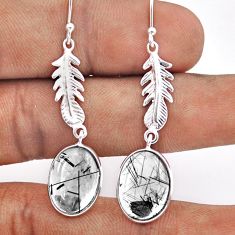 9.77cts feather natural black tourmaline rutile silver dangle earrings t83862