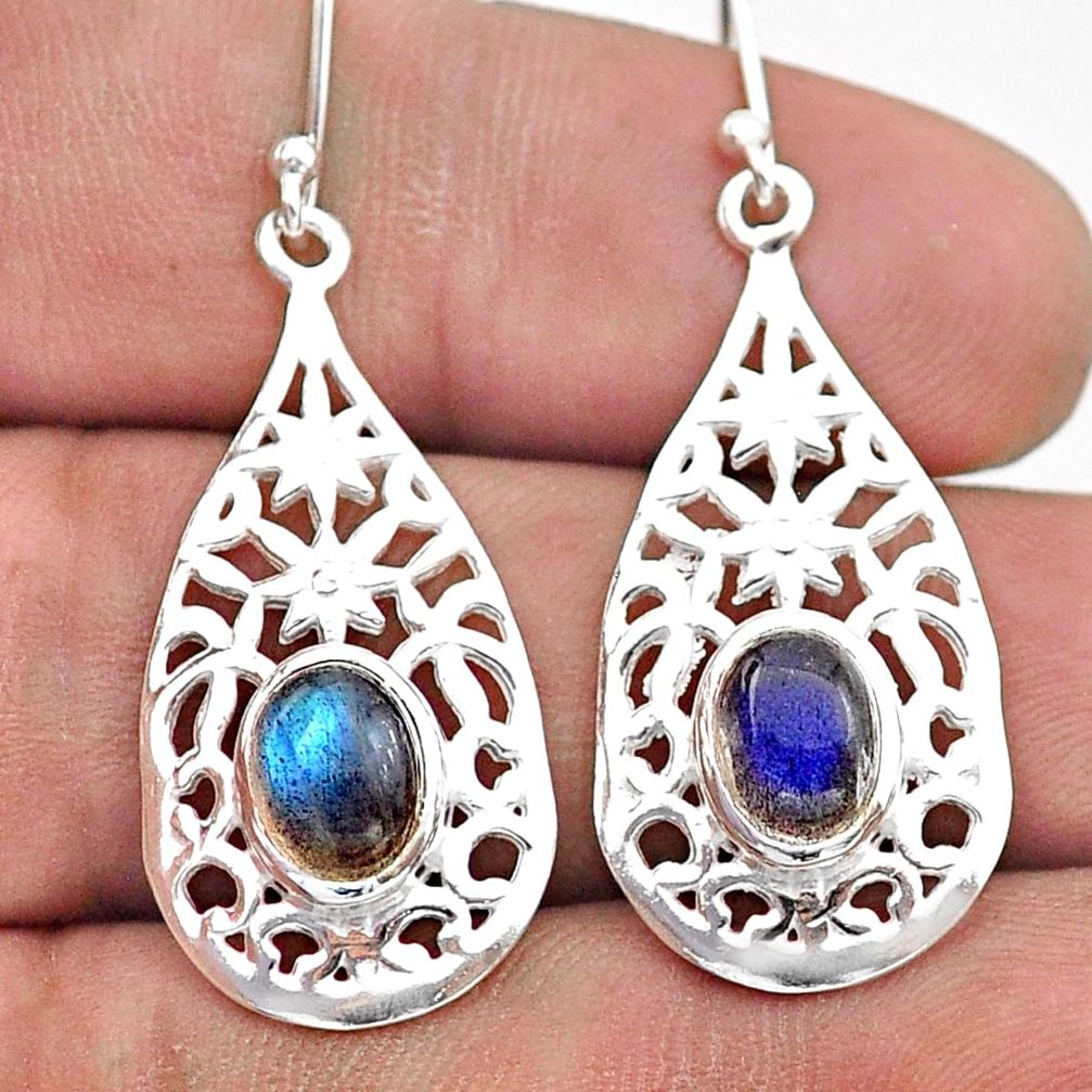 4.39cts filigree natural blue labradorite 925 silver dangle earrings t60035