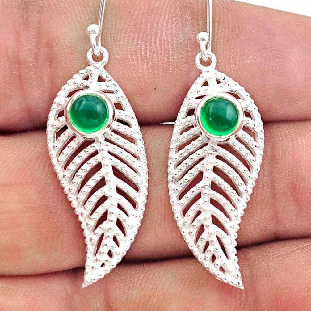 1.77cts filigree natural green chalcedony silver deltoid leaf earrings t60007