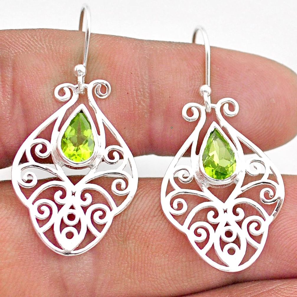 3.37cts filigree natural green peridot 925 silver dangle earrings jewelry t60106