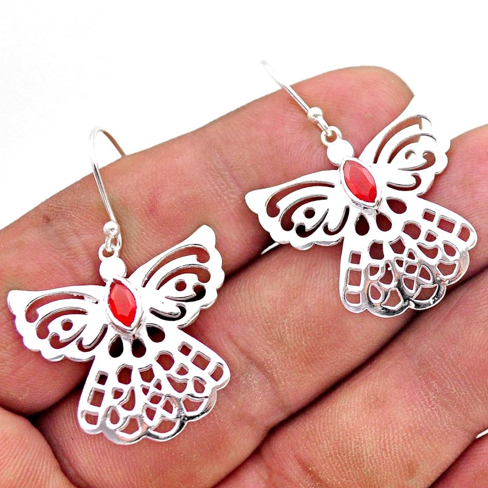 3.13cts filigree natural orange cornelian 925 silver butterfly earrings t60161