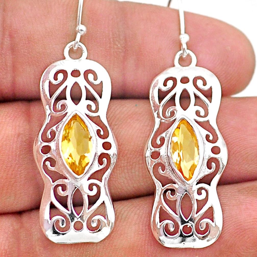 5.53cts filigree natural yellow citrine 925 silver dangle earrings jewelr t60127