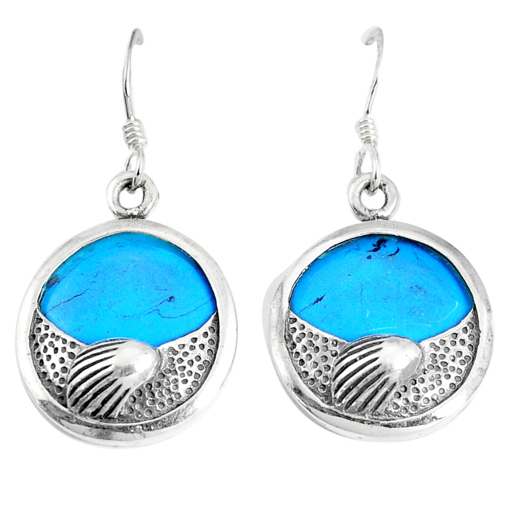 LAB 11.04cts fine blue turquoise 925 sterling silver dangle earrings jewelry c11600