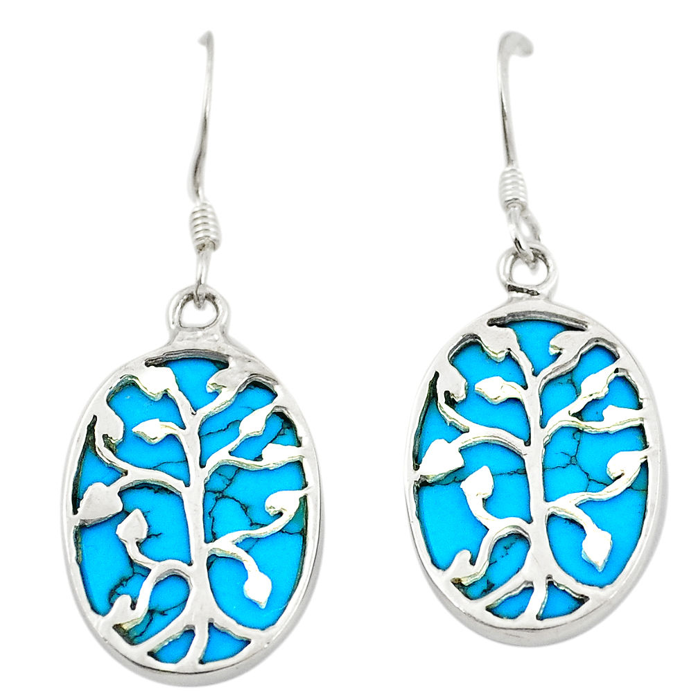 Fine blue turquoise 925 sterling silver dangle earrings jewelry c11603