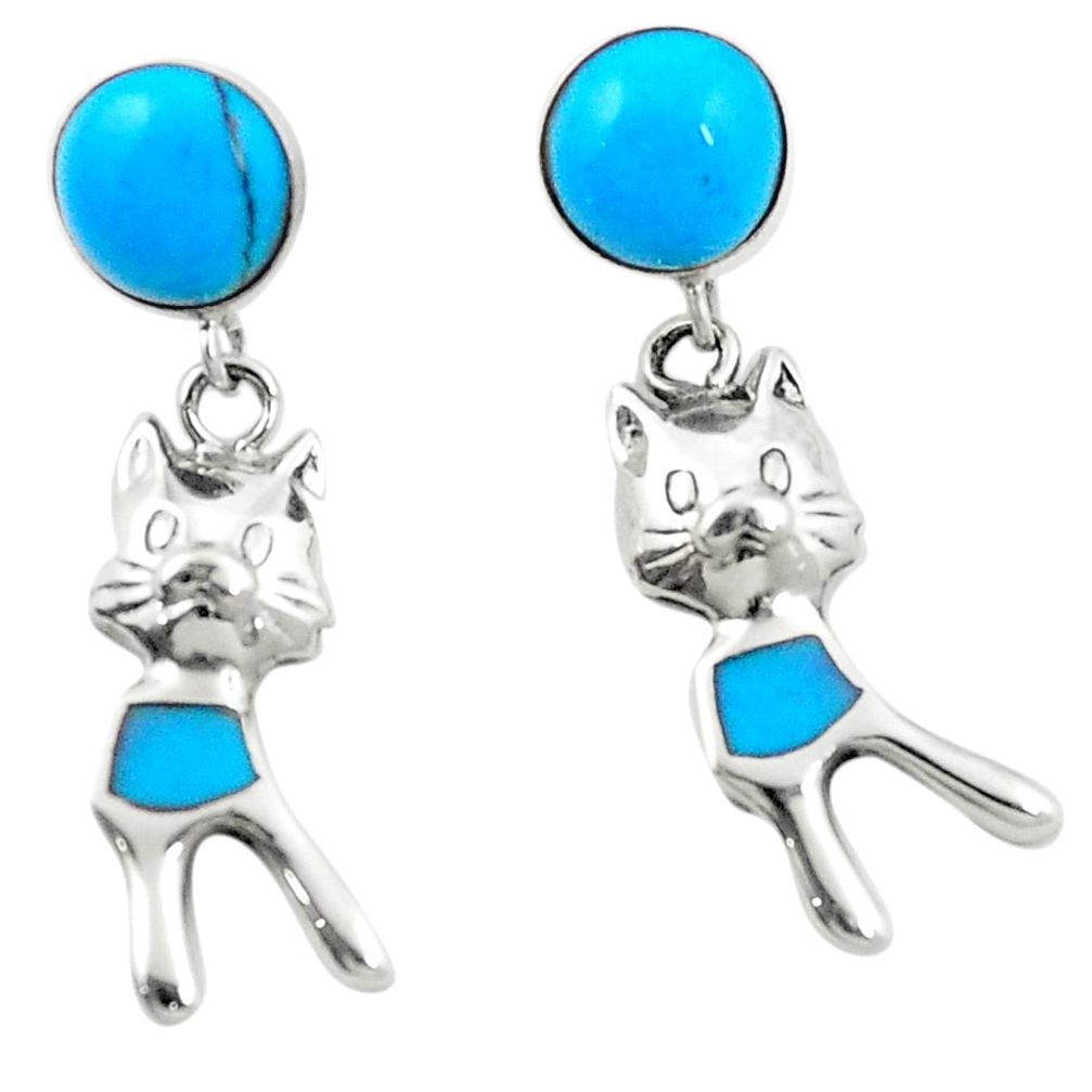 Fine blue turquoise 925 sterling silver dangle earrings jewelry c11699