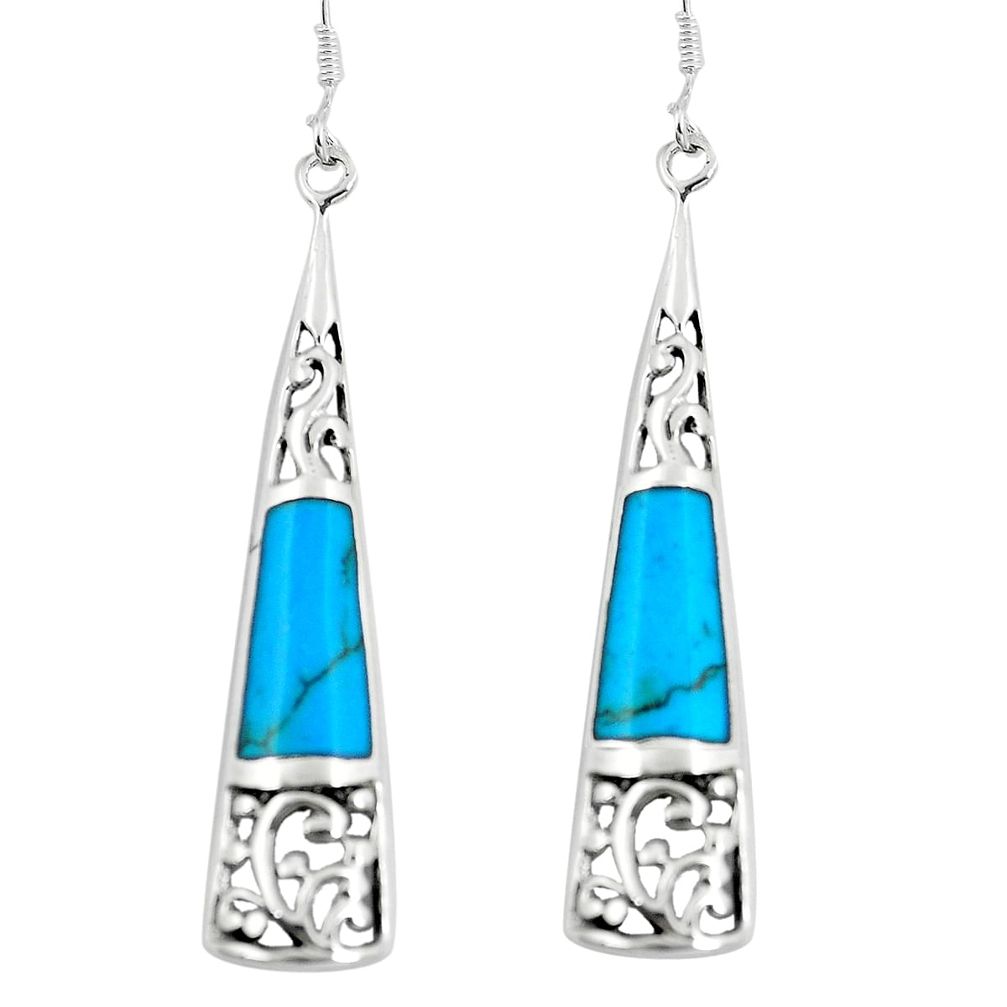 4.67cts fine blue turquoise 925 sterling silver dangle earrings jewelry c11741