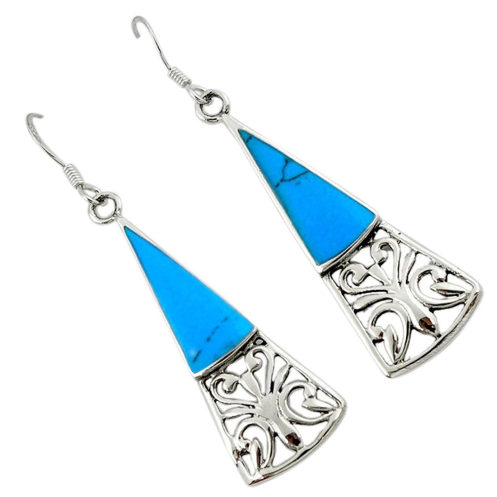 Fine blue turquoise 925 sterling silver dangle earrings jewelry c11795