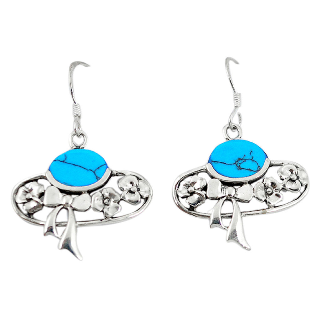 LAB Fine blue turquoise 925 sterling silver dangle earrings jewelry c11796