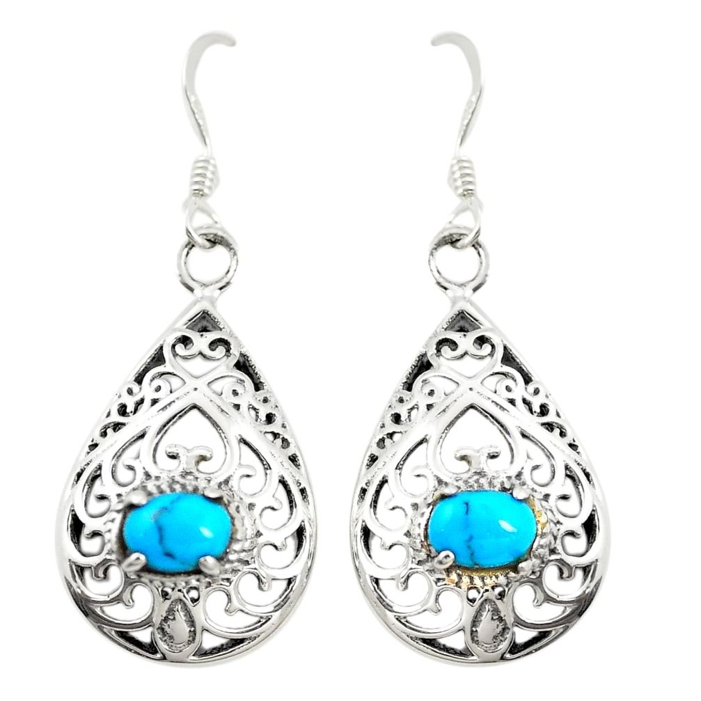 Fine blue turquoise 925 sterling silver dangle earrings jewelry c11801