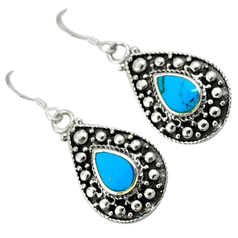 Fine blue turquoise 925 sterling silver dangle earrings jewelry c11857
