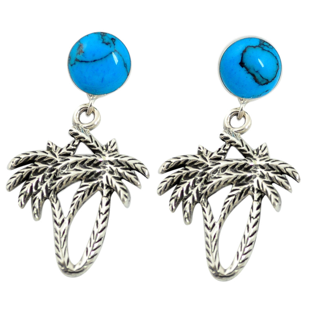 LAB Fine blue turquoise 925 sterling silver dangle palm tree earrings jewelry c11700