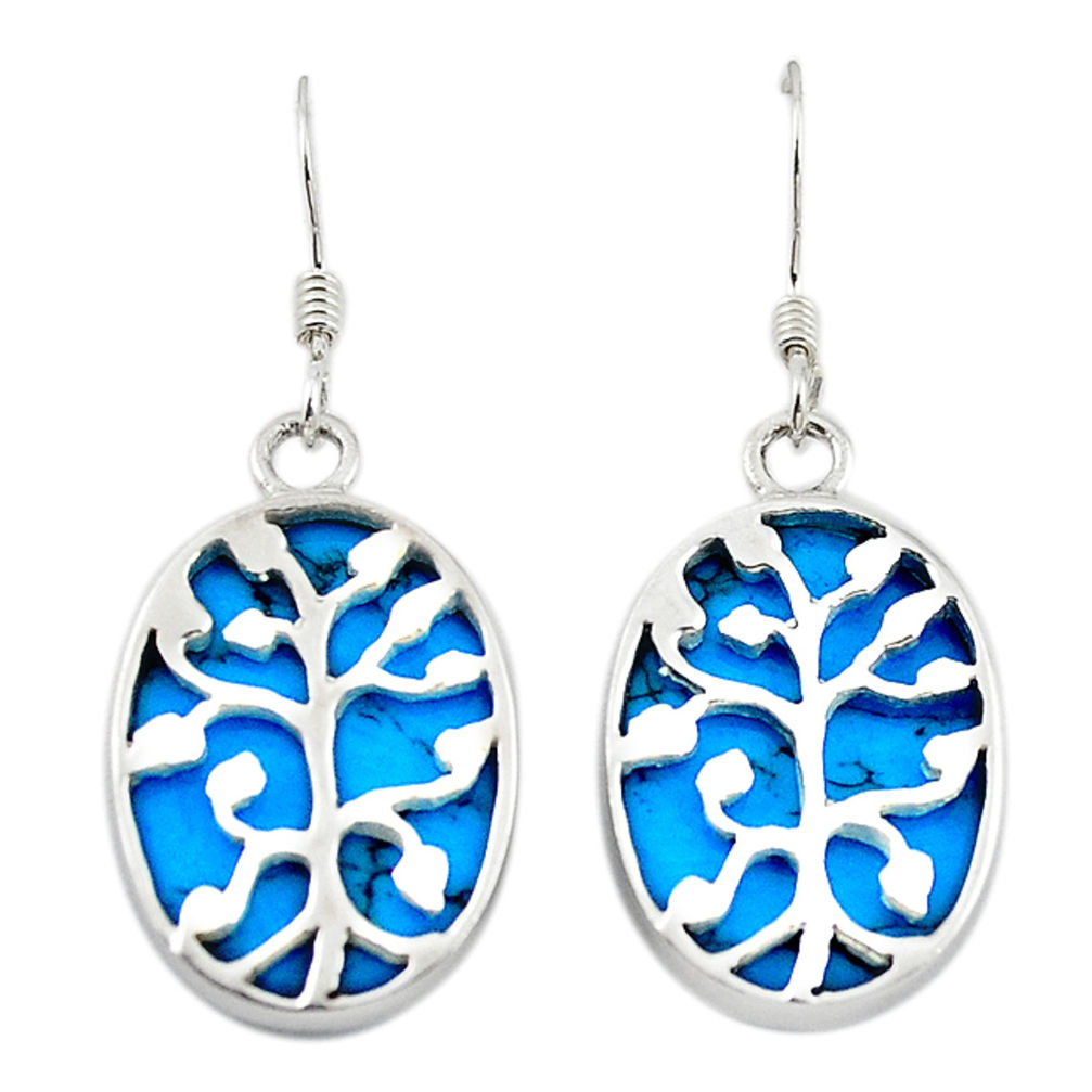 Fine blue turquoise 925 sterling silver earrings jewelry c11615
