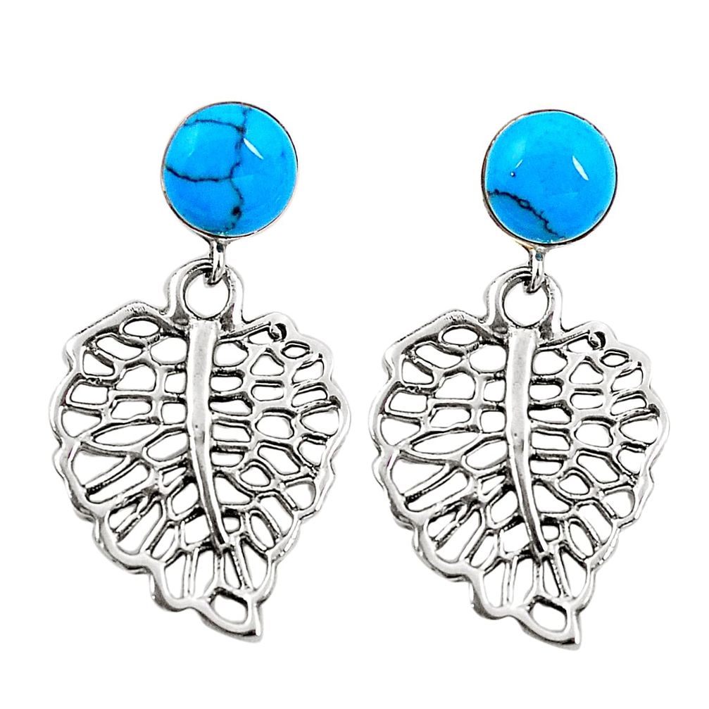 Fine blue turquoise 925 sterling silver earrings jewelry c11692