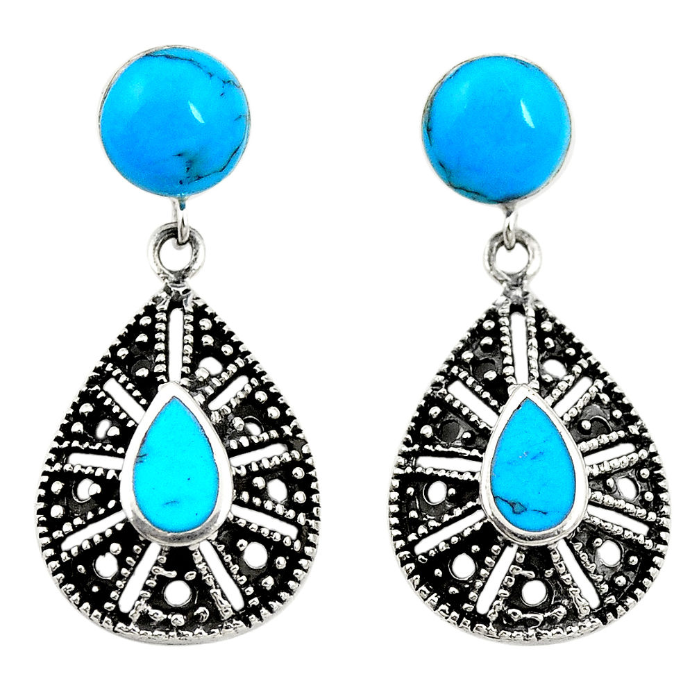 LAB Fine blue turquoise 925 sterling silver earrings jewelry c11688