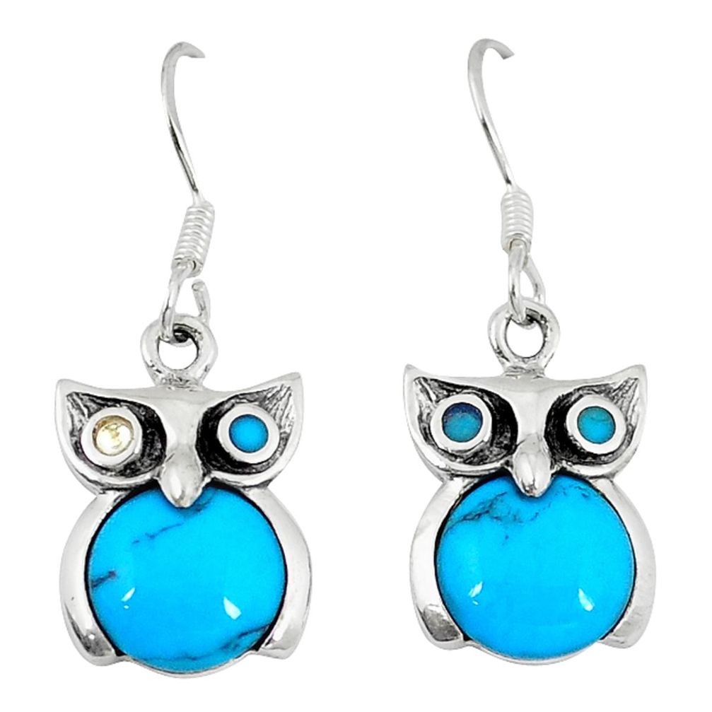 Fine blue turquoise 925 sterling silver owl earrings jewelry a49694 c14305