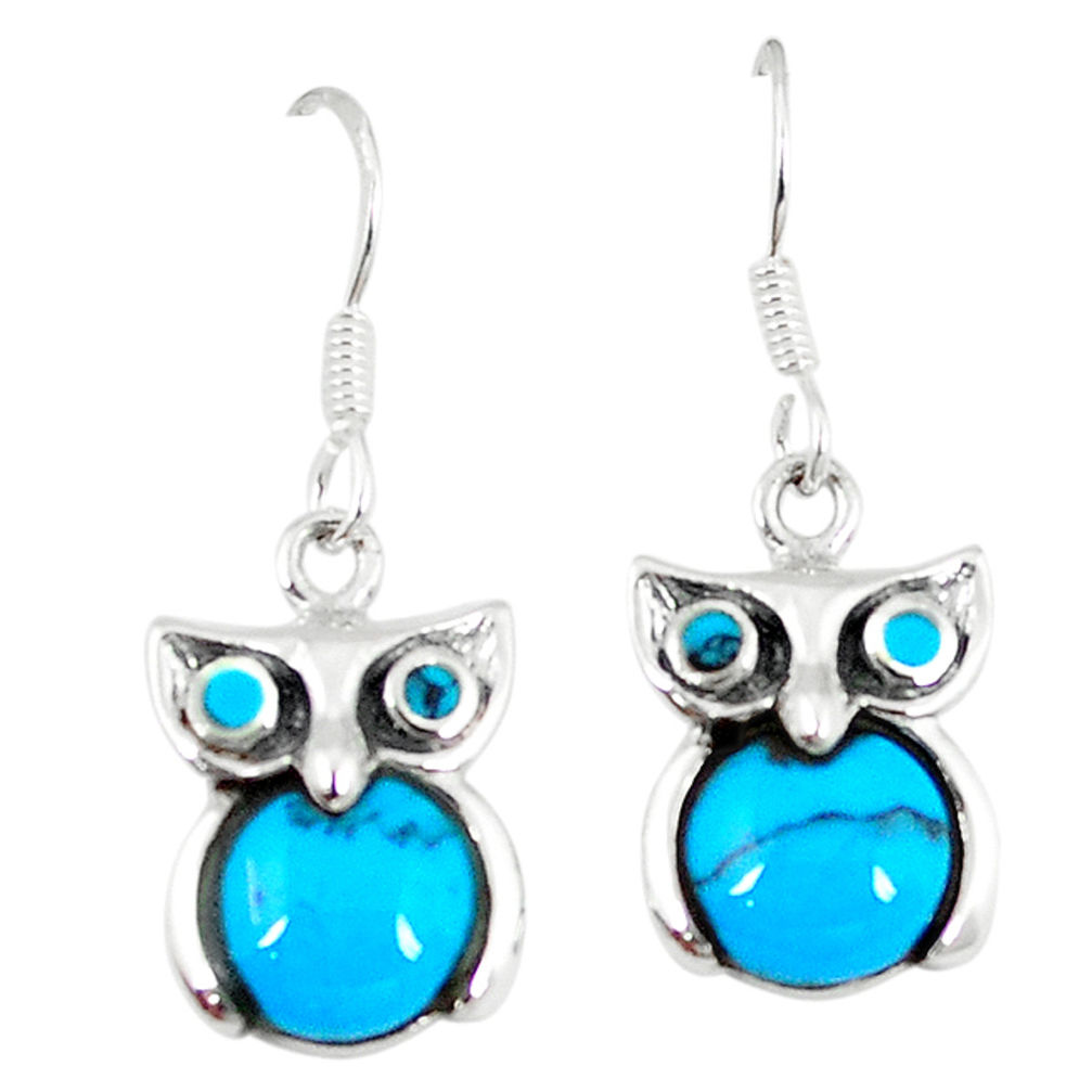 LAB Fine blue turquoise 925 sterling silver owl earrings jewelry a55497 c14309