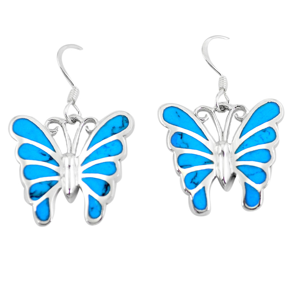LAB 7.26gms fine blue turquoise enamel 925 silver butterfly earrings a88621 c13647