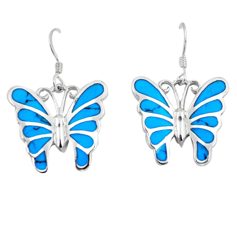 7.48gms fine blue turquoise enamel 925 silver butterfly earrings a88624 c13645