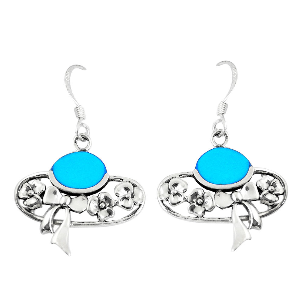 LAB 6.48gms fine blue turquoise enamel 925 sterling silver dangle earrings c11677