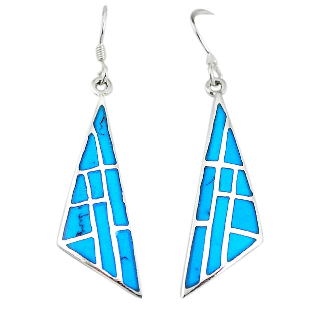 Fine blue turquoise enamel 925 sterling silver dangle earrings a67762 c14270