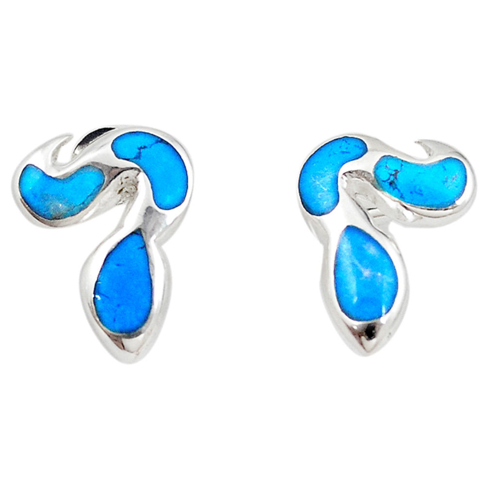 Fine blue turquoise enamel 925 sterling silver dangle earrings a69659 c14373