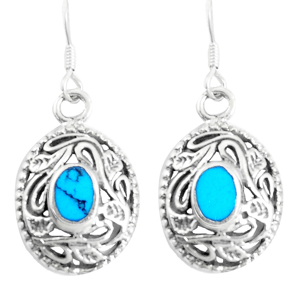 LAB 4.02gms fine blue turquoise enamel 925 sterling silver dangle earrings c11780