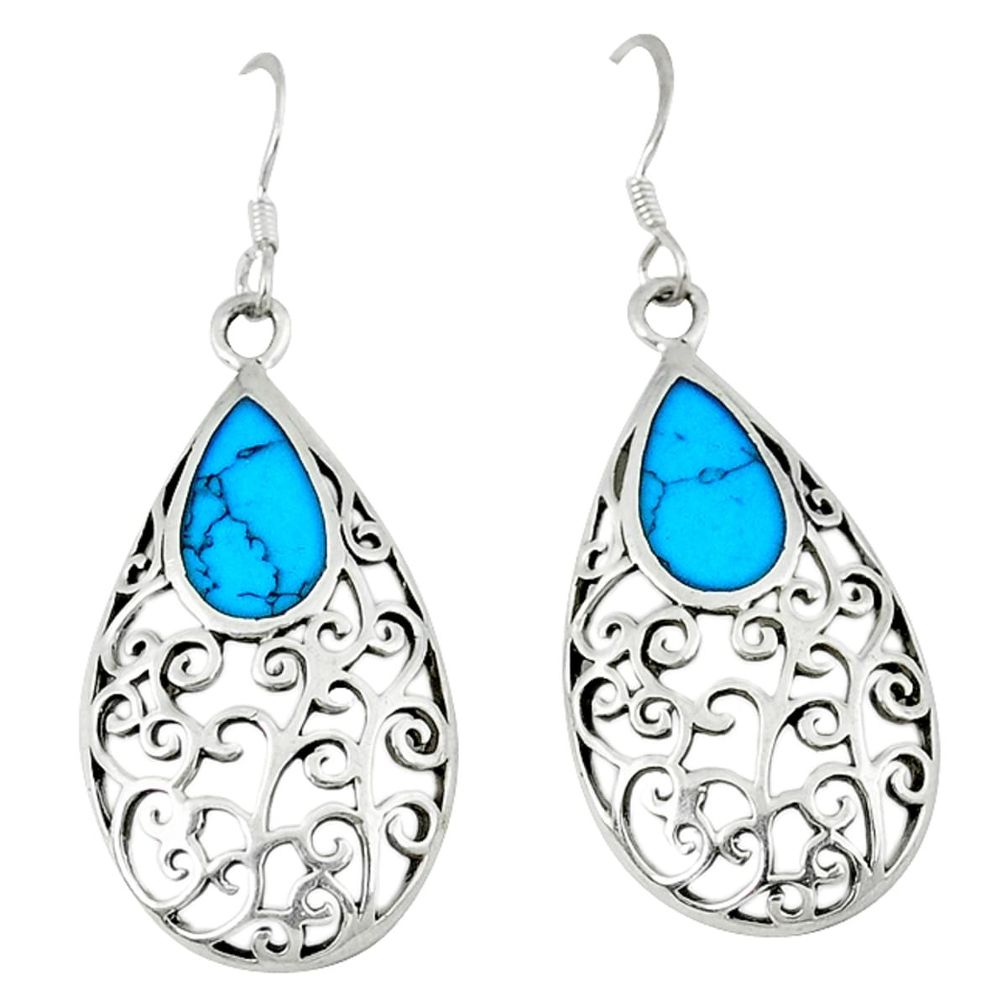 4.47gms fine blue turquoise enamel 925 sterling silver dangle earrings c11788