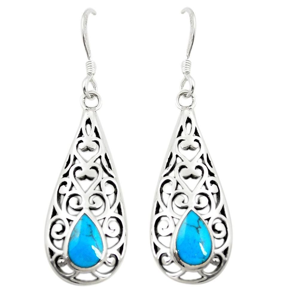 Fine blue turquoise enamel 925 sterling silver dangle earrings c11823