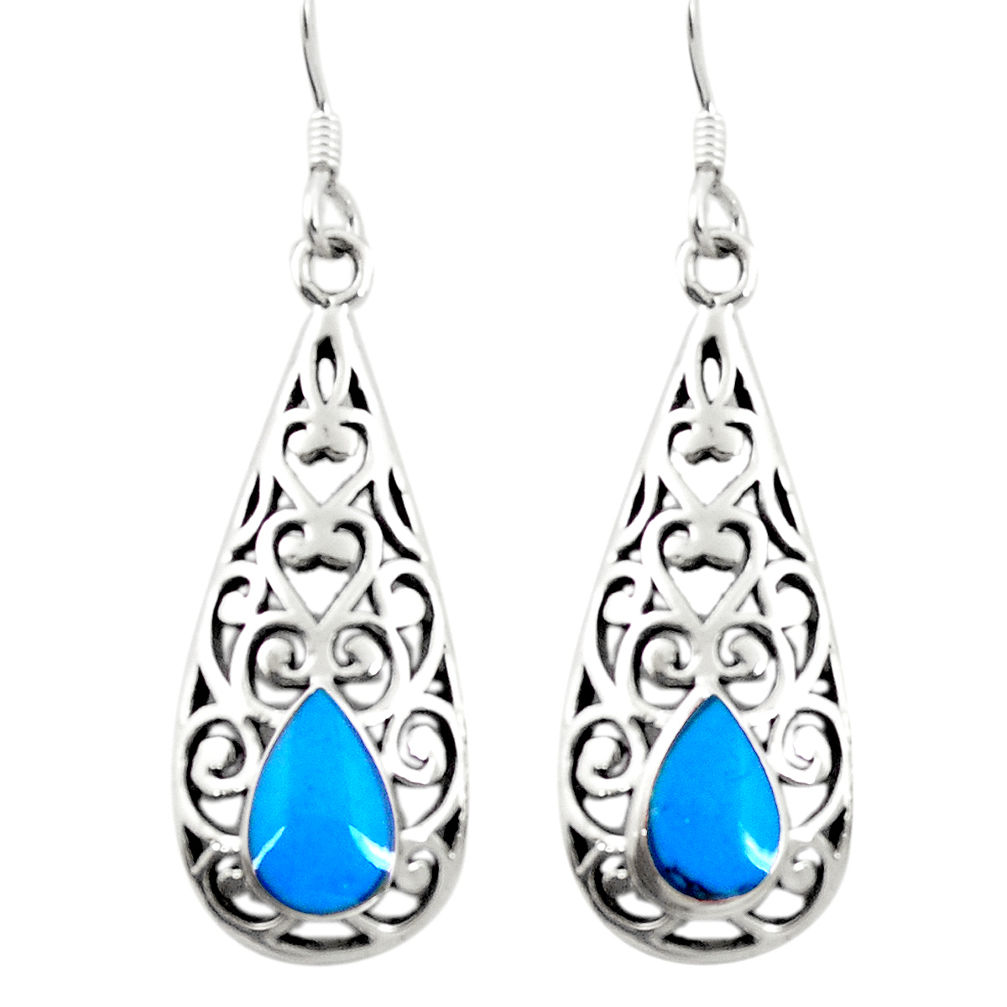 4.02gms fine blue turquoise enamel 925 sterling silver dangle earrings c11824