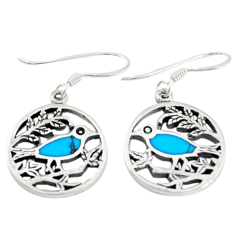 LAB Fine blue turquoise enamel 925 sterling silver dangle earrings c22199