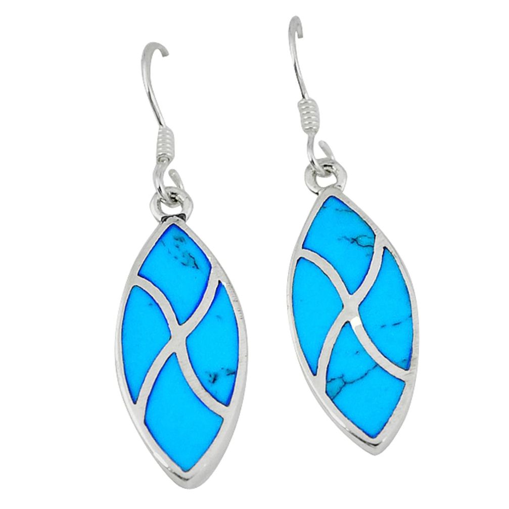 4.47gms fine blue turquoise enamel 925 sterling silver earrings a46341 c14263