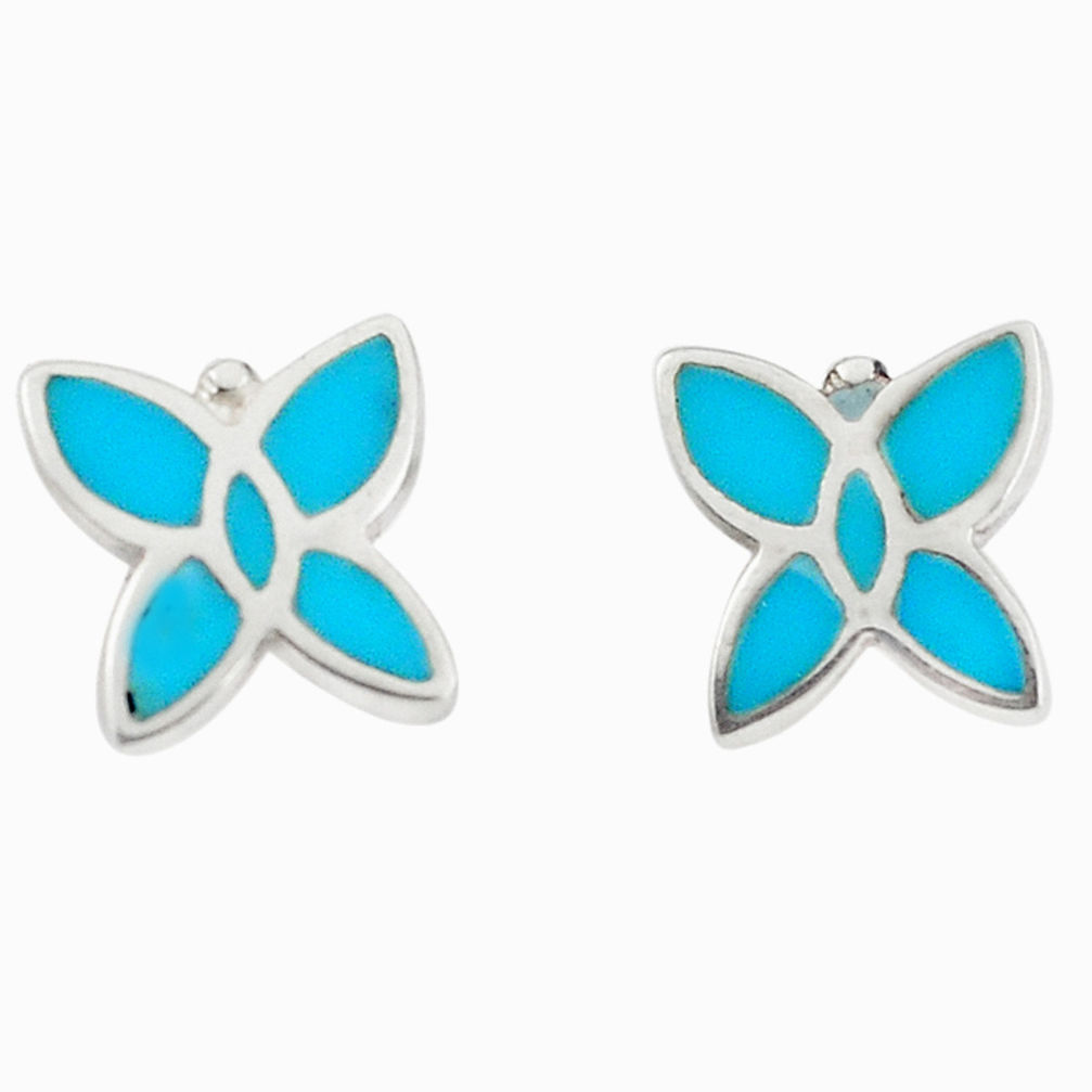 LAB Fine blue turquoise enamel 925 sterling silver earrings jewelry a69664 c14241