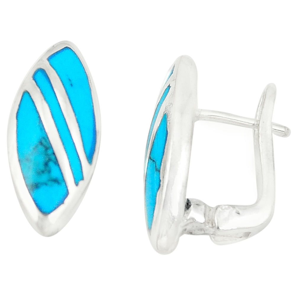 Fine blue turquoise enamel 925 sterling silver stud earrings a75884 c14236