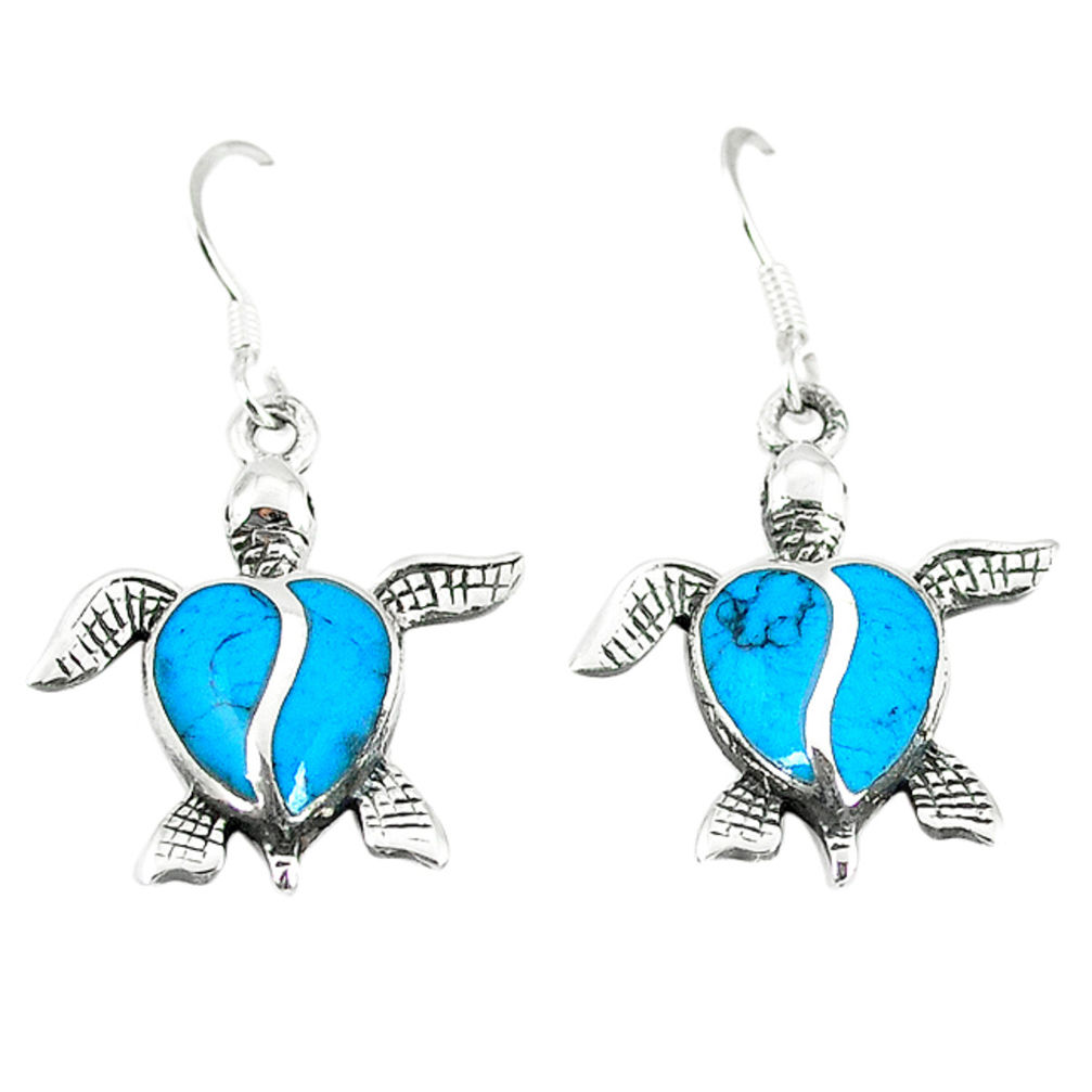 Fine blue turquoise enamel 925 sterling silver tortoise earrings a55518 c14399